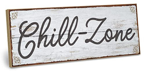 ARTFAVES® Wandbild Holzschild mit Spruch - Chill-Zone - Türschild Retro Vintage Deko Bild Geschenk - Zuhause, Chillen, Lieblingsplatz