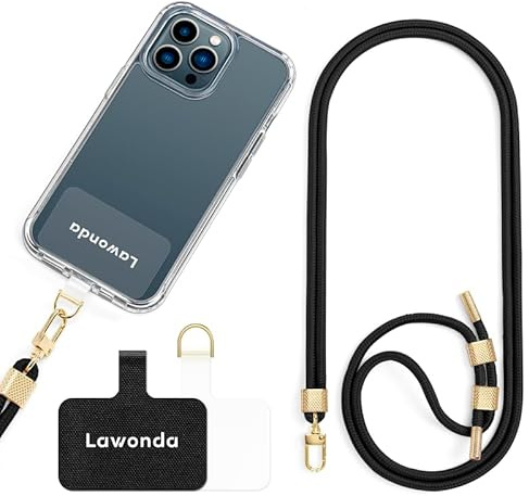 Lawonda Phone Lanyard Universal Crossbody Cell Phone Strap Anti-Theft Adjustable Neck Lanyard for iPhone 17 Pro Max 2pcs Phone Patchs Tether Pads Midnight Black