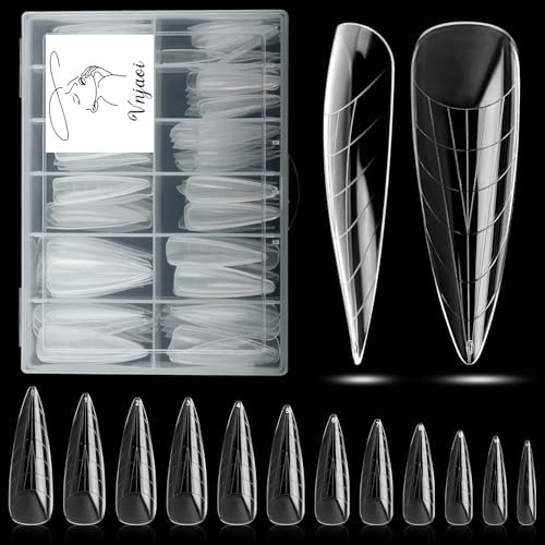 Vnjaoi 120 Stück Poly Verlängerung Gel Dual-Nagelformen Nagel Schablone mit Skala Builder Sarg Nagel für Gel Maniküre Nail Art Design Salon DIY zu Hause (Lange Wassertropfen Dual Nail Forms Set)