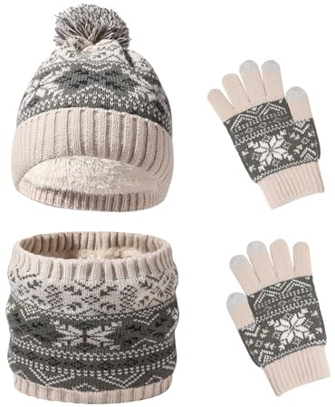 Waylipun Cappello Invernale per Bambini Guanti Sciarpa Set, 3 in1nverno in Pile Addensato Cappello a Maglia Termica Sciarpa Guanti Set, per Bambini Ragazzi Ragazze, 2-7 Anni (Grigio)