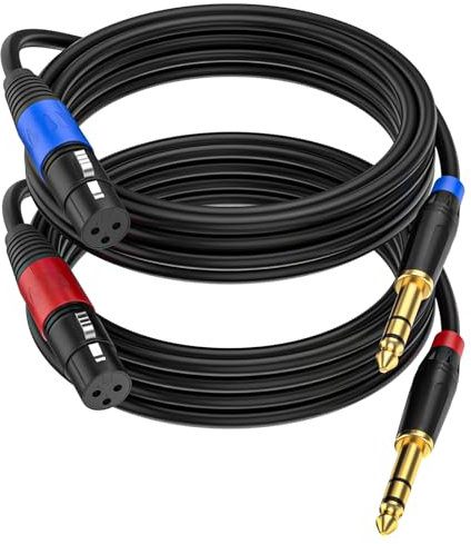Jozzai Female XLR to 1/4 Inch (6.35mm) TRS Mono Jack Microphone Cable, (2Pack / 10 FT) Balanced 3 Pin XLR Female to Quarter inch TRS Plug Mic Cord for Dynamic Microphone