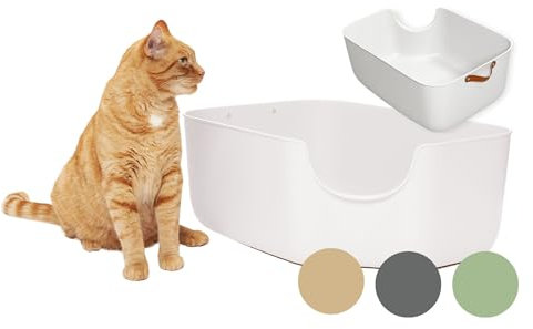 PiuPet® Katzentoilette XXL - Moderne Toilette für Katzen - Katzenklo groß mit hohen Wänden - großes Katzenklo - Offenes Katzenklo | Katzentoiletten | Katzen Klo | Katzenklo XXL (Weiß)