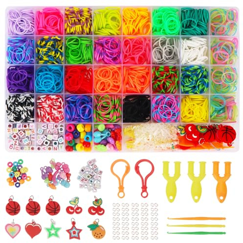 OWill 2500+ Elastique Bracelet,40 Grilles DIY Élastique Loom Bands Kit,Caoutchouc Coloré pour Loom Bands avec Pendentifs,Clips,Perles,Boîte de Rangement,Cadeau Anniversaire pour Fille Garçon Enfants