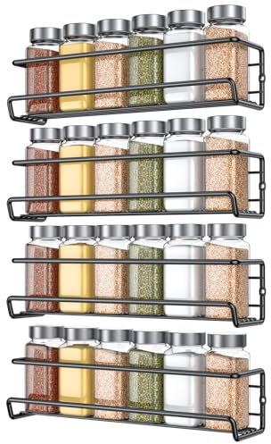 AHOMSEL Gewürzregal mit 24 Gläsern & Etiketten, kein Bohren erforderlich, hängendes Gewürzregal, geeignet zum Aufhängen an Wänden & Schranktüren, Gewürz Organizer-Set mit Flaschen & Aufklebern