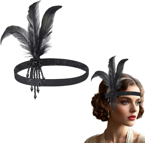 1920-tals fjäderpannband, huvudbonad flapper-pannband mode bling strass hårsmycke för kvinnor flickor avslutningsbal Gatsby-kostym temafest, cocktailparty