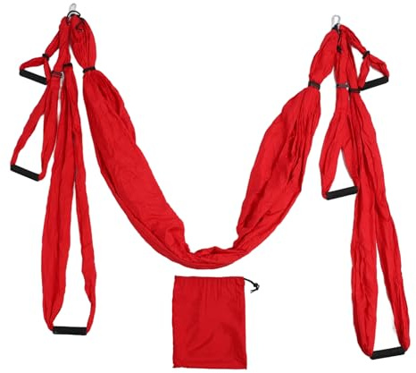 Ejoyous Yoga Hammock Set Aerial, Pilates Stretch Band Aerial Yoga Fitness Hanging Handle Inversion Swing Sling Hammock, for Home Practice Yoga Studios (Red)