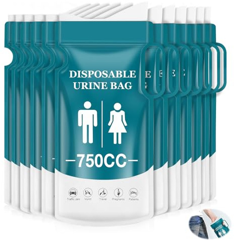 12 stycken urinpåsar för resor, engångsurinpåsar med handtag, 750 ml penkelpåsar på vägen för män kvinnor barn, nödsituationer toaletter med gel för camping toaletter resor stuvning kräkta påsar