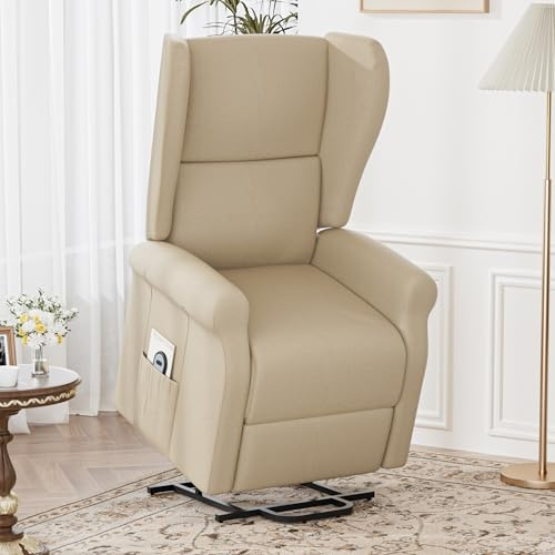FiveWillowise Fauteuil TV avec Aide à la levée, Relax Fauteuil Électrique pour Les Personnes âgées, Fauteuil de Repos, Fauteuil TV avec Fonction d'inclinaison, Beige