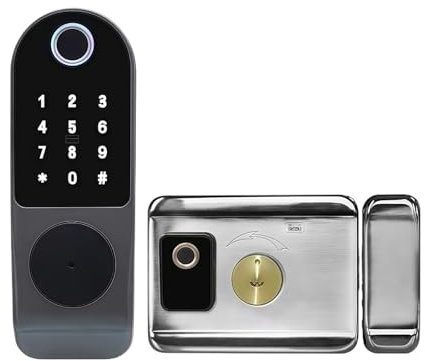 Serratura intelligente con impronta digitale, serratura elettronica Wi-Fi TUYA, serratura for cancello esterno impermeabile con telecomando tramite app, maniglia for porta con ingresso senza chiave(Tu