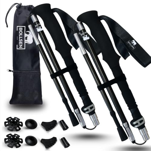 BOLLSEN 3K Carbon Extreme Wanderstöcke klappbar – Ultraleichte Carbon Trekkingstöcke, faltbar & höhenverstellbar – Professionelle, verstellbare Stöcke für Wandern, Trekking & Nordic Walking