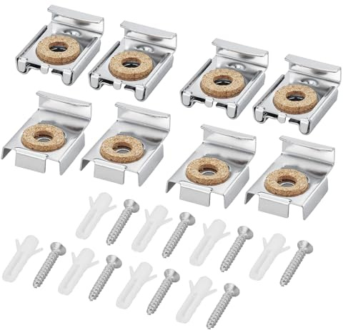 MERVYNGLYNNHUNTER 8 stycken spegelhållare, ramlös spegel, glasväggmonteringssats, fjäderbelastad spegelupphängning för badrum, rumsspegel (silver)