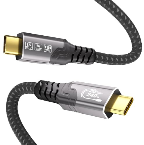 ZIKNYDO USB-C-kabel 2m, USB-C-datakabel 3.2 Gen 2x2 med 20Gbps, PD3.1 240W, USB-C-monitorkabel 4K@144Hz/8K@30Hz kompatibel med Thunderbolt 4, MacBook Pro, Switch, SSD, Hub, iPhone 17
