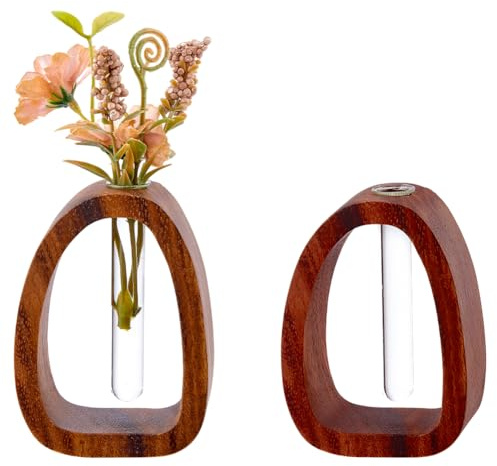 DICOSMETIC 2Pcs Wood Frame Glass Test Tube Vase 0.41 ID Modern Farmhouse Propagation Stations Small Hydrophilic Plants Vase Wooden Frame Flower Vases for Home Table Office Garden Decoration