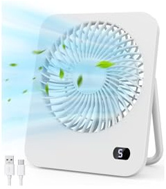 Ventilatore da Tavolo, 5 Velocità Ventilatore USB (Senza Bat), 180° Girevole Ventilatore Silenzioso, Sottile (Spessore 3,3 cm), Piccolo ma Potente, Mini Ventilatore Portatile per Ufficio, Cucina, Casa