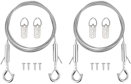 Nybrax 2 PCS Ajustable Alambre, Cable para Colgar en la Foto Ajustable, Cuerda de Acero Inoxidable, Juego de Cable de Colgar de Acero Inoxidable, para Colgar Marco de Imagen Ropa Cuadros Soporte(2m)
