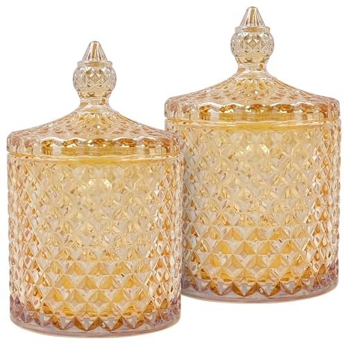 2Pcs Glass Cotton Bud Holder, Glass Storage Jars with Lid, Dispenser Cotton Pad Holder, Sugar Jars for Cotton Pads Bath Salt Glass Tealight Holders Tea Coffee Sugar Canisters Organiser Storage