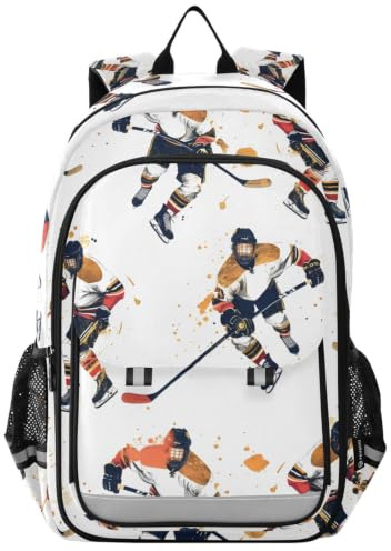 Mnsruu Sac à dos aquarelle de hockey sur glace pour garçons et filles, sac à dos pour ordinateur portable, sac à dos décontracté, sac à dos de voyage, sac à dos de voyage, sac à dos
