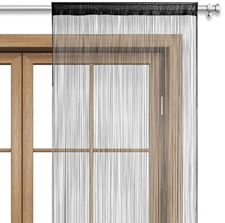 wometo Cortina de Hilos para Puerta de 90 x 245 cm, Color Negro, cordón oekoTex acortable, Lavable, Monocolor, en Muchos Colores