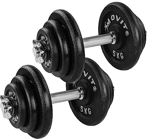 MOVIT® Kurzhantel PRO Set, Gusseisen Hantel, 2x 20kg, Stange 30mm Standardnorm, Griff gerändelt, Sternverschlüsse, Hantel Set Kurzhantelset Gewichte