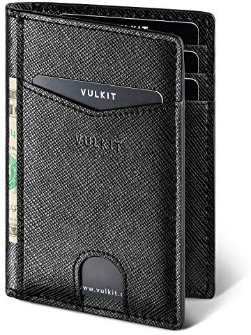 VULKIT Kreditkortshållare RFID-skydd Smal Läderplånbok Herr Anti-skanning Bankkortshållare Snabb åtkomst med 10 Fack