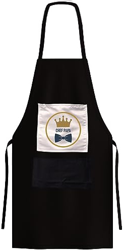CADEAUX.COM - Svart herr köksförkläde en storlek 100 % polyester - grillförkläde för män - farsdagspresent - herrgåva - födelsedagspresent för män, Chefpappa, one size