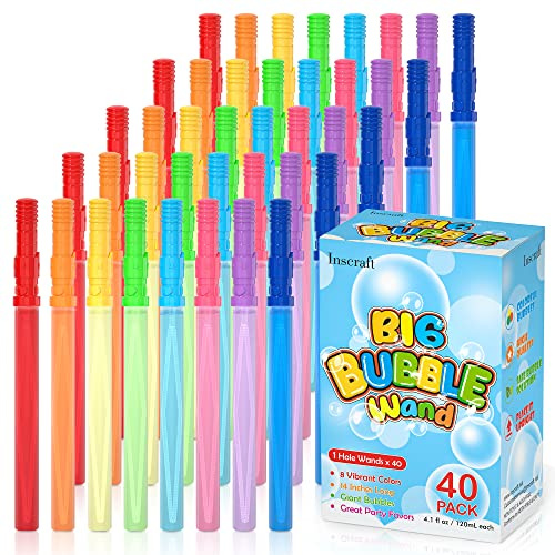 Inscraft 40 Pack 14’’ Big Bubble Wands, 8 Colors Bubbles Bulk for Summer Toy, Outdoor / Indoor Activity Use, Easter, Birthday, Graduation, Shower, Bubbles Party Favors Supplies for Kids Toddlers