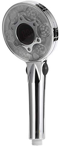 OUKENS Soffione Doccia a LED, soffione Doccia a LED Digitale G1/2in Cromato Lucido con regolatore di Temperatura a 3 Colori 3 modalità di spruzzatura Portatili