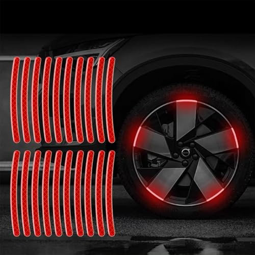 20PCS Car Wheel Reflective Decorative Strip,Night Safety Warning Stickers,Cars,Motorcycles,Bicycles are Applicable, Colorful and Diverse, a Street The Most Beautiful Car (Red)