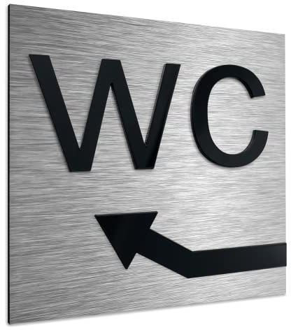 ALÚMADESIGNCO Moderno Unisex Cartel WC - Flechas Arriba Izquierda Señal Aseos - Carteles baño/Flecha Direccion Izquierdo - Señalizacion Baños/Señales Direccional Felchas - 120 x 120 mm