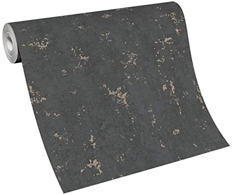 Erismann Concrete 10316-15 Non-Woven Wallpaper Plain Concrete Look Black Gold
