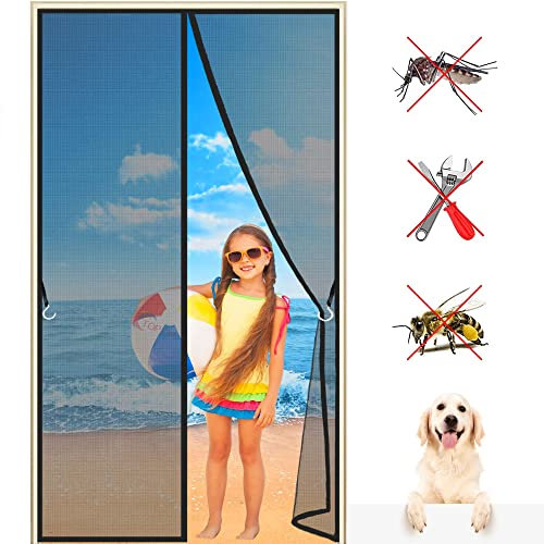 Mosquito Bees Fly Insect Bugs Pest Protection Guard, 75x185 cm Chain, Full Size, Heavy Duty Curtain, Pet Friendly, for House, French Doors, Black 993 Size