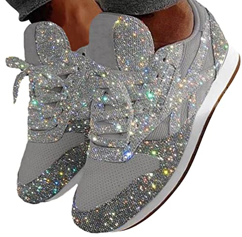tinbarry Sneakers con Paillettes da Donna, Sneakers con Glitter da Donna, Scarpe Sportive Slip-on, Scarpe da Corsa, Scarpe da Donna, Scarpe da Passeggio in Tela, Scarpe Casual