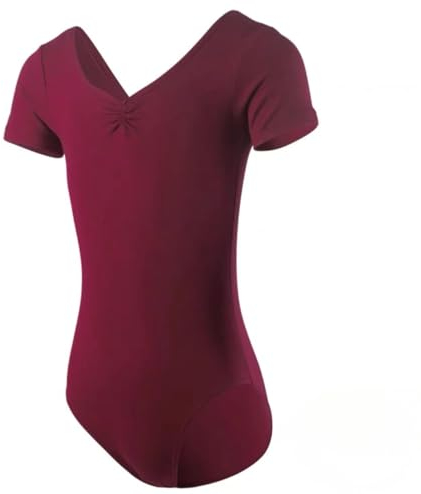 HEARTTOUCH Gymnastikanzug Mädchen Ballett Tanzbody Kurzarm Turnbody Turntrikot Gymnastik Leotard Einfarbig Ballettanzug Turnanzug Ballettkleidung (Weinrot,160)