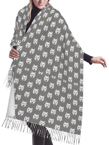 Sciarpa,Westie West Highland White Terrier Cani su Grigio, Sciarpa con Frange Unisex Grandi Scialli Caldi e Morbidi al tatto in Cashmere 196x68 cm