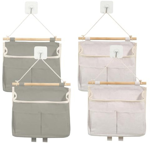 4 Stück Hängeorganizer Aufbewahrungstasche, Wandorganizer Hängend Zusammenbaubar, Tür Organizer Hängend mit Haken 3 Fächer Hängetasche Wand Hängeaufbewahrung für Kinderzimmer Bad Zuhause Büro
