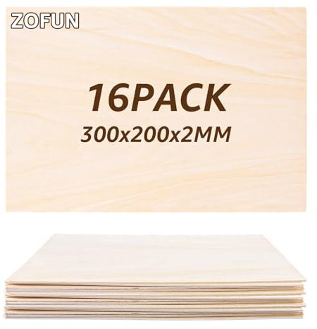 ZOFUN 16 pannelli in legno di tiglio, compensato di legno, 300 x 200 x 2 mm, per fai da te, compensato da 2 mm, A4, pannelli di legno per progetti laser, modello fai da te, arte e artigianato