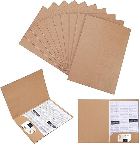 10 Stück A4 Dokumentenmappe Kraft Präsentationsmappe Einfügen Präsentation Papier Halter Mappen A4 Ordner Portfolio Papierkram Organizer mit Kartensteckplatz für Büro Schule Projekt Business