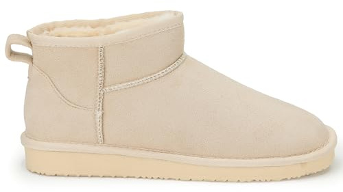 Polar Women Boots Slippers Faux Suede, Flexible Waterproof Anti Slip Rubber Sole With Memory Foam, Fluffy Faux Fur Lined Slip On Slippers, Ladies Walking shoes for Indoor & Outdoor - Beige UK 5