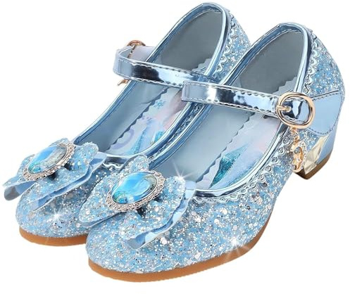 Vorkhuaeri Basket Enfant Fille Princesse Elsa, Chaussures de Danse Paillettes Costume Princesse, Adaptées pour Habiller Fête Cosplay Mariage Noël (D1-Blue,28)