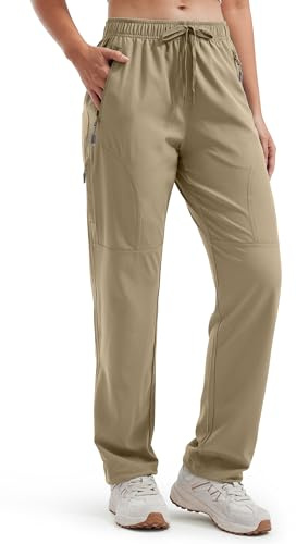 Libin Pantaloni da Trekking Donna Leggeri ad Asciugatura Rapida Impermeabili Cargo Viaggio Casual Safari Escursione Paracadute Camminata Pantaloni, Khaki Scuro XXL