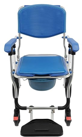 Fliuyr Silla de inodoro,Silla de ruedas plegable con reposabrazos y respaldo,Silla de baño Silla de ducha con ruedas,Carrito móvil para discapacitados,Personas mayores,Capacidad de carga de 125kg