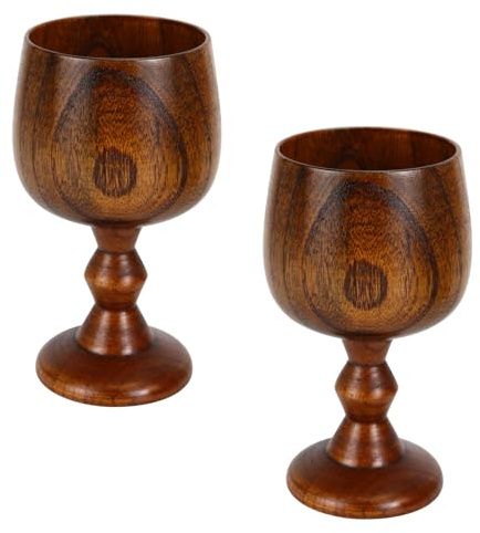 etspolt Goblets Wooden Goblet 2-Pack, Handcrafted Natural Solid Wood Wine Cups for Beer, Wine & Water (100-150ml)