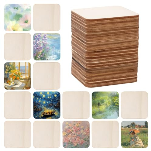 Rebanky 150 Piezas Cuadrados de Madera 6 x 6 cm, 2,5 mm, para Pintar | Madera Manualidades para Pintura, Grabado, Decoración, Placas, Posavasos y Proyectos Creativos