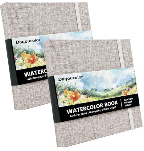 DagouColor Acquerello Sketchbook Libro, 5.5x5.5, 2 Pack, 30 Fogli, 300GSM Carta Colore Acquatico Pressata Freddo, Copertina Tessuto Libro per Artisti Principianti Adulti, Pittura, Disegno