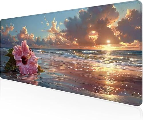 Musmatta hav spelmusmatta blomma stor skrivbordsmatta 700 x 400 x 3 mm, arbete från hem väsentligheter halkfri gummibas specialstruktur vattentålig yta slitstark skrivbord matt för laptop Y1-695