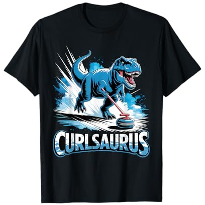 Curling Dinosaur Ice Curling Player T-Rex Dino Funny Curling T-Shirt