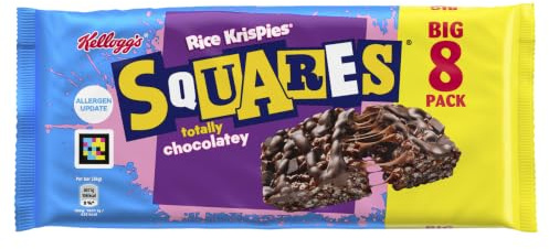 Kellogg's Rice Krispies Squares Delightfully Chocolatey Snack Bars 8 x 36g | Rice Krispies Squares marshmallow snack bars, soft and chewy, individually wrapped snack for lunchtime or on the go snack