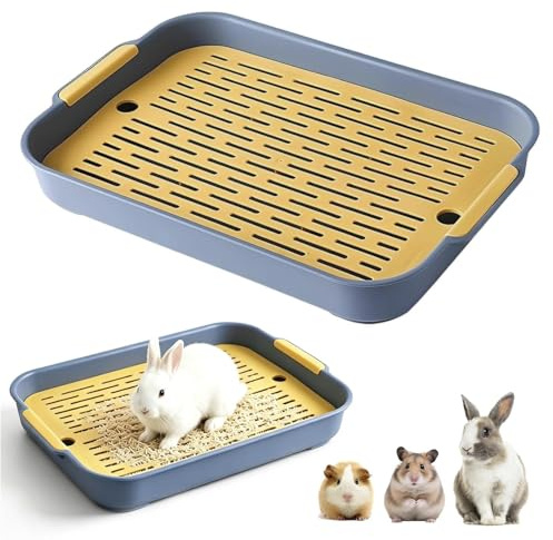 Large 2 Tier Rabbit Litter Tray Detachable 2 Tier, Guinea Pig Litter Tray Box with Grid Rectangular Rabbit Litters Box Easy to Clean 27x 18.5 x 4cm