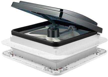 Ventilateur de toit manuel pour camping-car 12 V, avec lumière LED et moustiquaire, flux d'air réversible (admission/évacuation) – Convient pour ouverture de 28 x 28 cm, IP68, ventilation continue