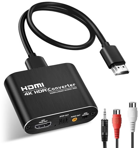 4K@60Hz HDMI Audio Extractor with 1.2m HDMI Cable avedio links, Optical Toslink SPDIF + 3.5mm AUX Stereo Audio Out, HDmi Audio Converter Adapter Splitter Support ARC HDCP1.4 FullHD 1080P 3D